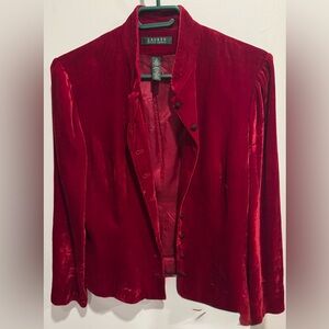 Lauren Ralph Velvet Silk Colonial Military Red blazer blouse boho party flowy 12